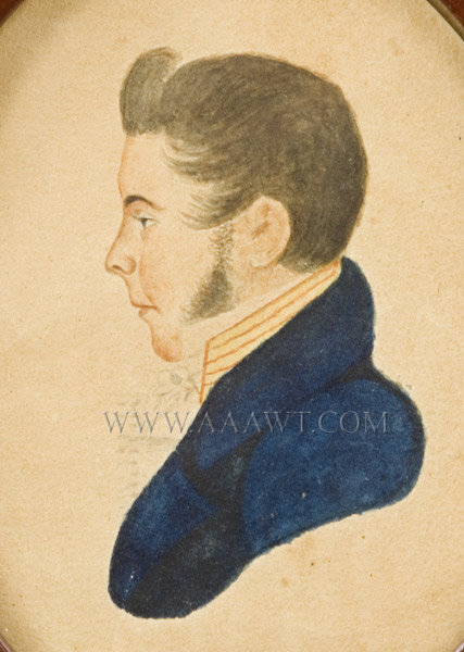 Portrait of Handsome Gentleman, Profile, Blue Coat, Red Collar
New England
Anonymous
Early 19th Century, entire view